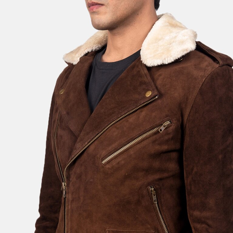 Mens Furton Mocha Suede Biker Jacket Close-Up-9-1720536357984